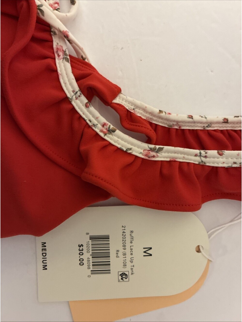 Blogilates Ruffle Lace Up Tank Red Size M - Picture 3 of 5